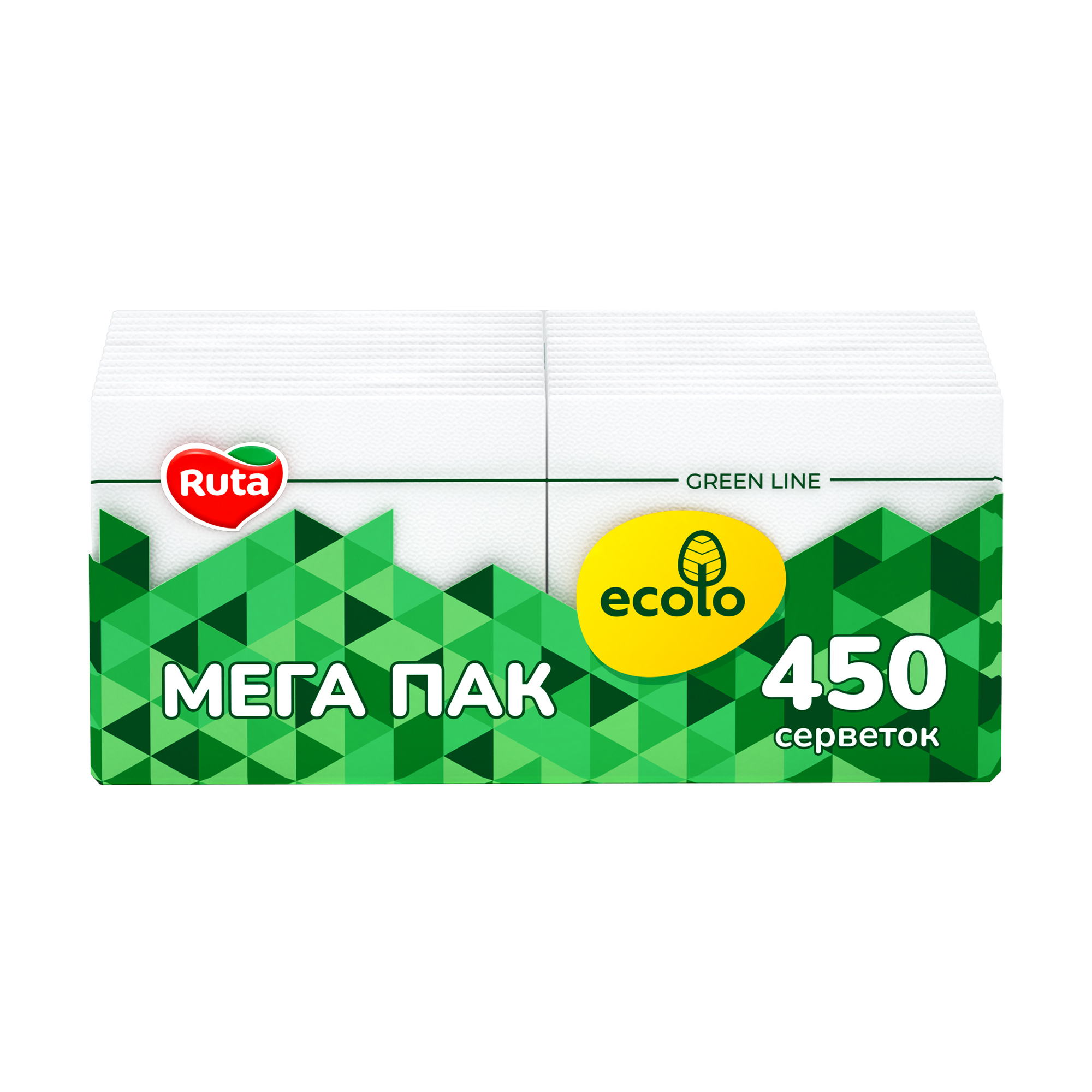 Серветки паперові Ruta Ecolo 1-шарові, білі, 21*24 см, 450 шт